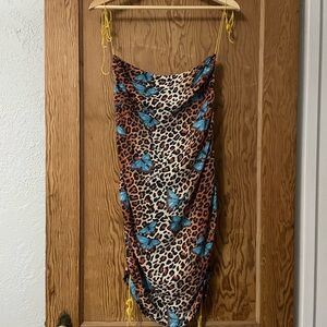 Leopard Print Dress with Blue Butterfly Accents